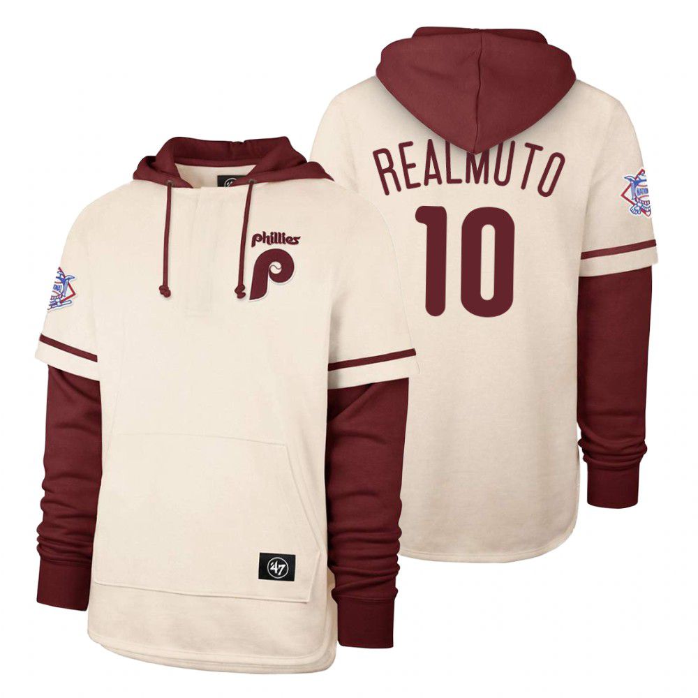 Men Philadelphia Phillies #10 Realmuto Cream 2021 Pullover Hoodie MLB Jersey